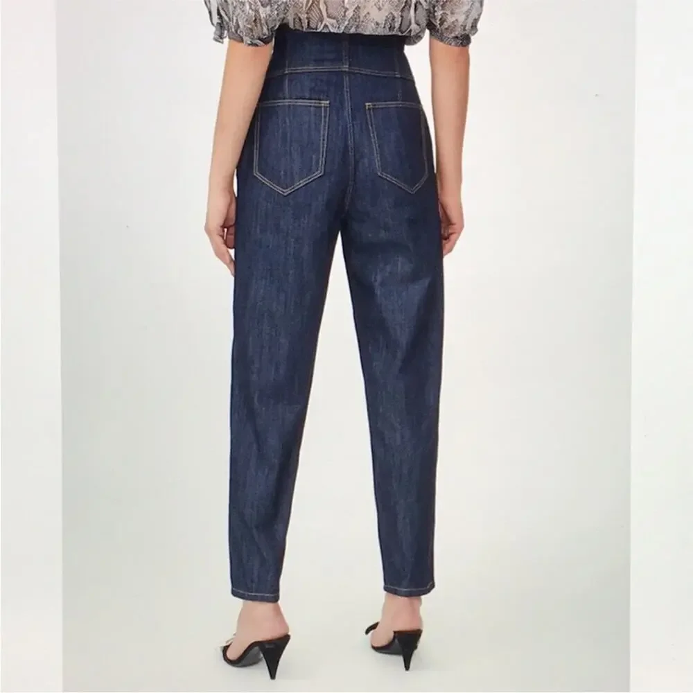 La Vie Rebecca Taylor Pleated High Rise Jeans Dark Indigo Wash 26